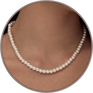 6MM/8MM Dainty Round Imitation Pearl Choker Necklace Wedding Pearl Necklace Delicate Jewelry for Women Simple Bridesmaid Jewelry Gifts