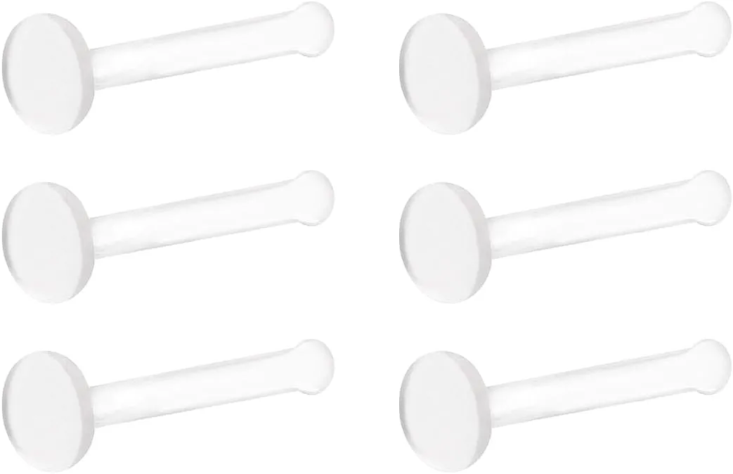 6Pcs 16G-18G Nose Rings Clear Bioflex Nose Bone Pin Stud Retainer 3.5mm Flat Top Nose Piercing Clear Retainers 10mm, Metal Free, Allergy Free