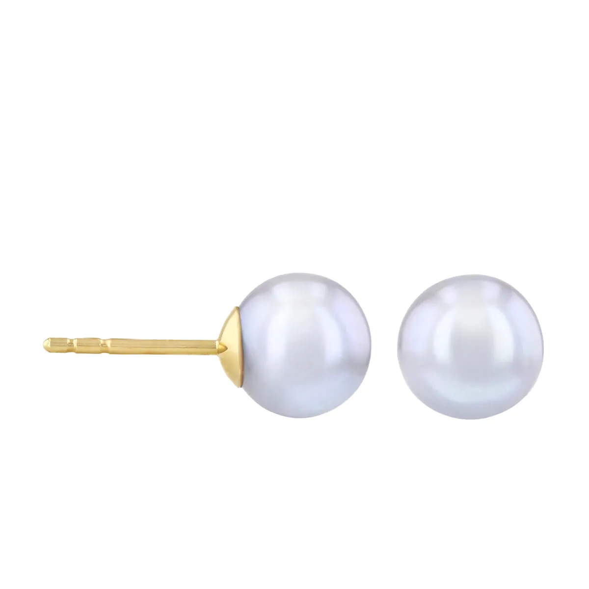 7-7.5mm Round Grey Cultured River Pearl Stud Earrings | 9K Yellow Gold