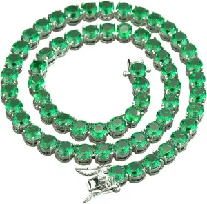 7MM Emerald Green Tennis Necklace Cubic Zirconia Baguette Tennis Diamond Choker Chain Necklaces For Men Women