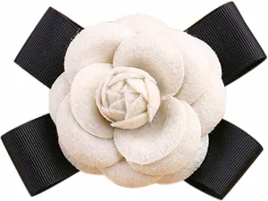 80Hou Elegant Wool Camellia Flower Brooch Vintage Bow Floral Pin