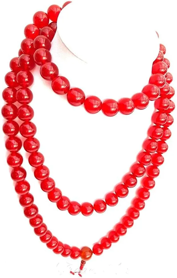 8mm dyed crimson red natural Jade mala/ Buddhist prayer bead mala/ jade mala necklace
