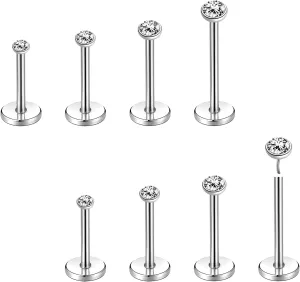 8Pcs 20G 18G Threadless Push in Nose Stud Rings for Women Men Stainless Steel Nose Studs Nostril Piercing Jewelry CZ Nose Rings Studs 1.5MM 2MM 2.5MM 3MM Black Silver Gold Bar Length 7mm 5mm