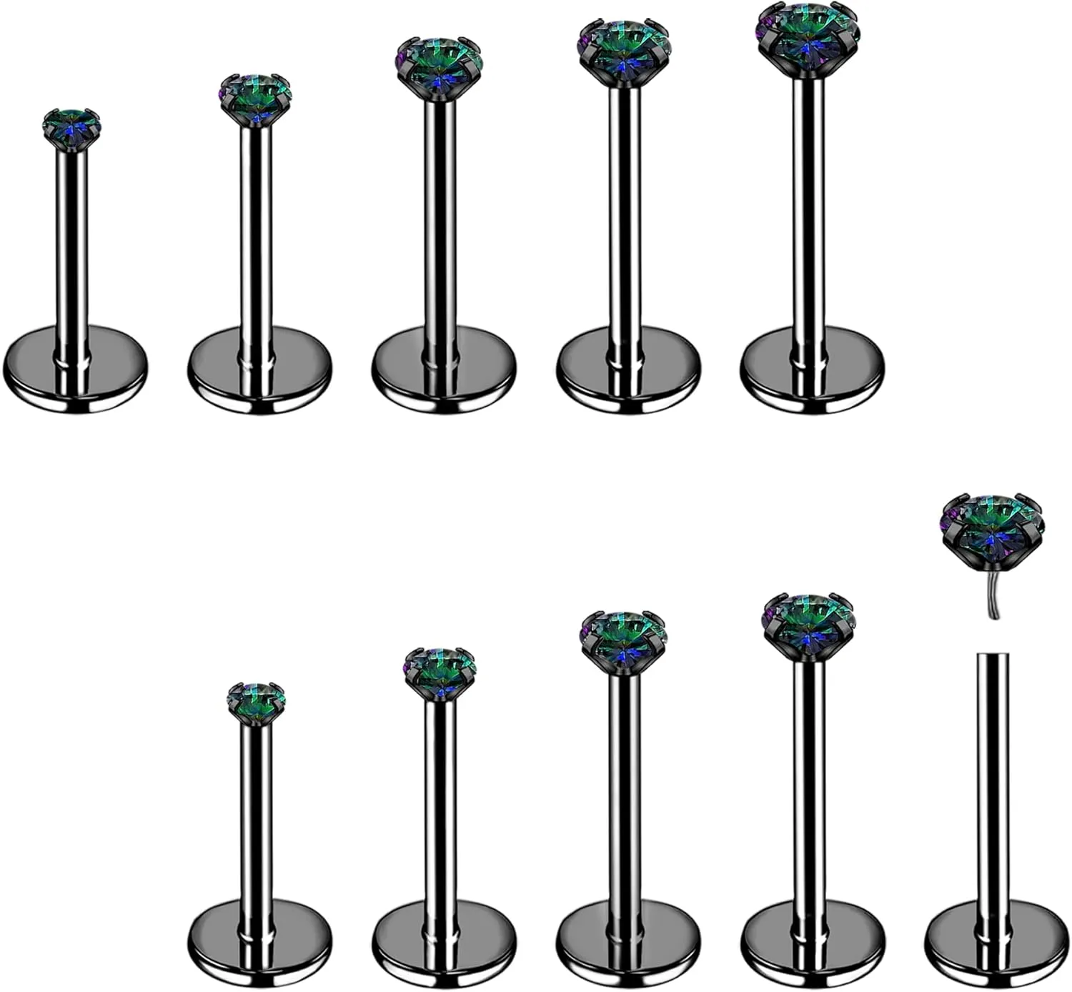 8Pcs 20G 18G Threadless Push in Nose Stud Rings for Women Men Stainless Steel Nose Studs Nostril Piercing Jewelry CZ Nose Rings Studs 1.5MM 2MM 2.5MM 3MM Black Silver Gold Bar Length 7mm 5mm