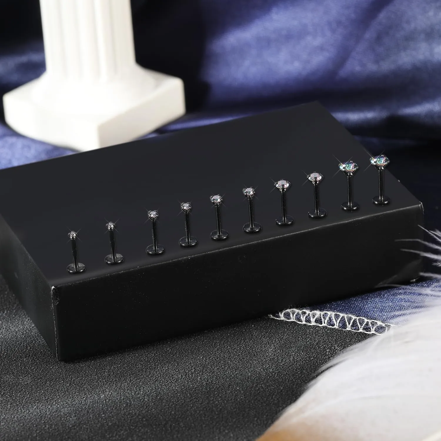 8Pcs 20G 18G Threadless Push in Nose Stud Rings for Women Men Stainless Steel Nose Studs Nostril Piercing Jewelry CZ Nose Rings Studs 1.5MM 2MM 2.5MM 3MM Black Silver Gold Bar Length 7mm 5mm