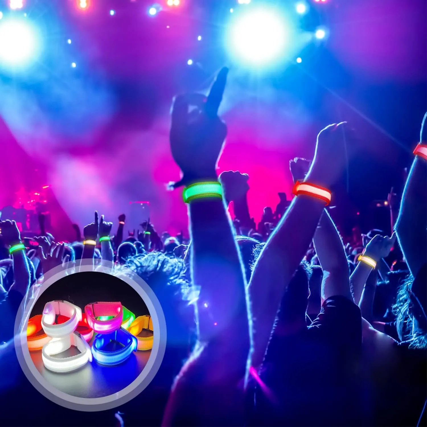 8pcs LED Light Up Bracelets Glow Flashing Wristbands Glow in The Dark Party Supplies for Wedding, Raves, Concert, Camping,Sporting Events, Party