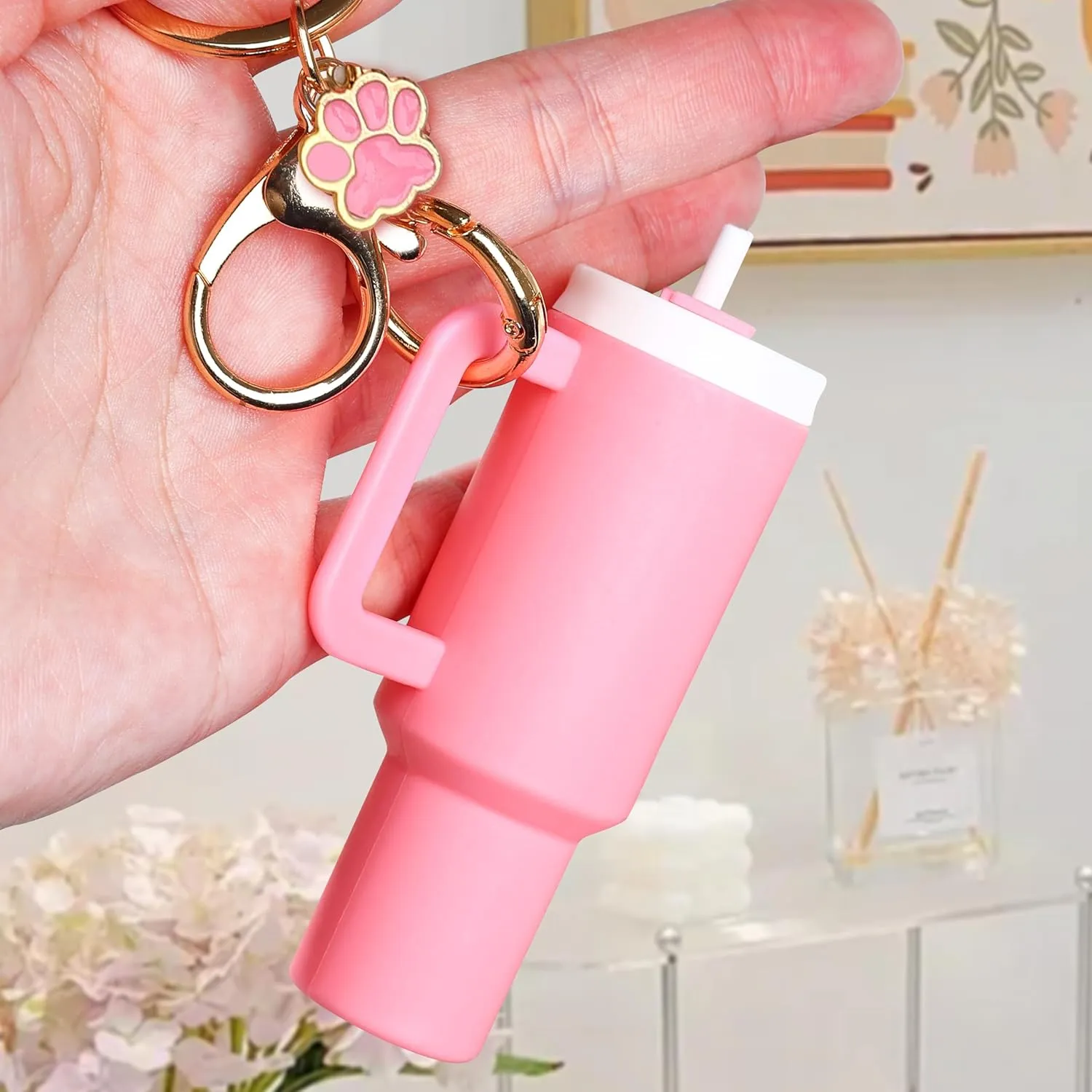 8pcs Mini Tumbler Keychain for Stanley Cup Cute Chapstick Holder Key Chain Charms Accessories for Women Backpack Bag