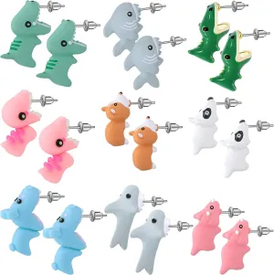 9 Pairs Cute Animal Bite Earring for Women 3D Clay Cartoon Biting Ears Stud Earrings for Christmas Jewelry Gifts Holiday Party Fun Presents