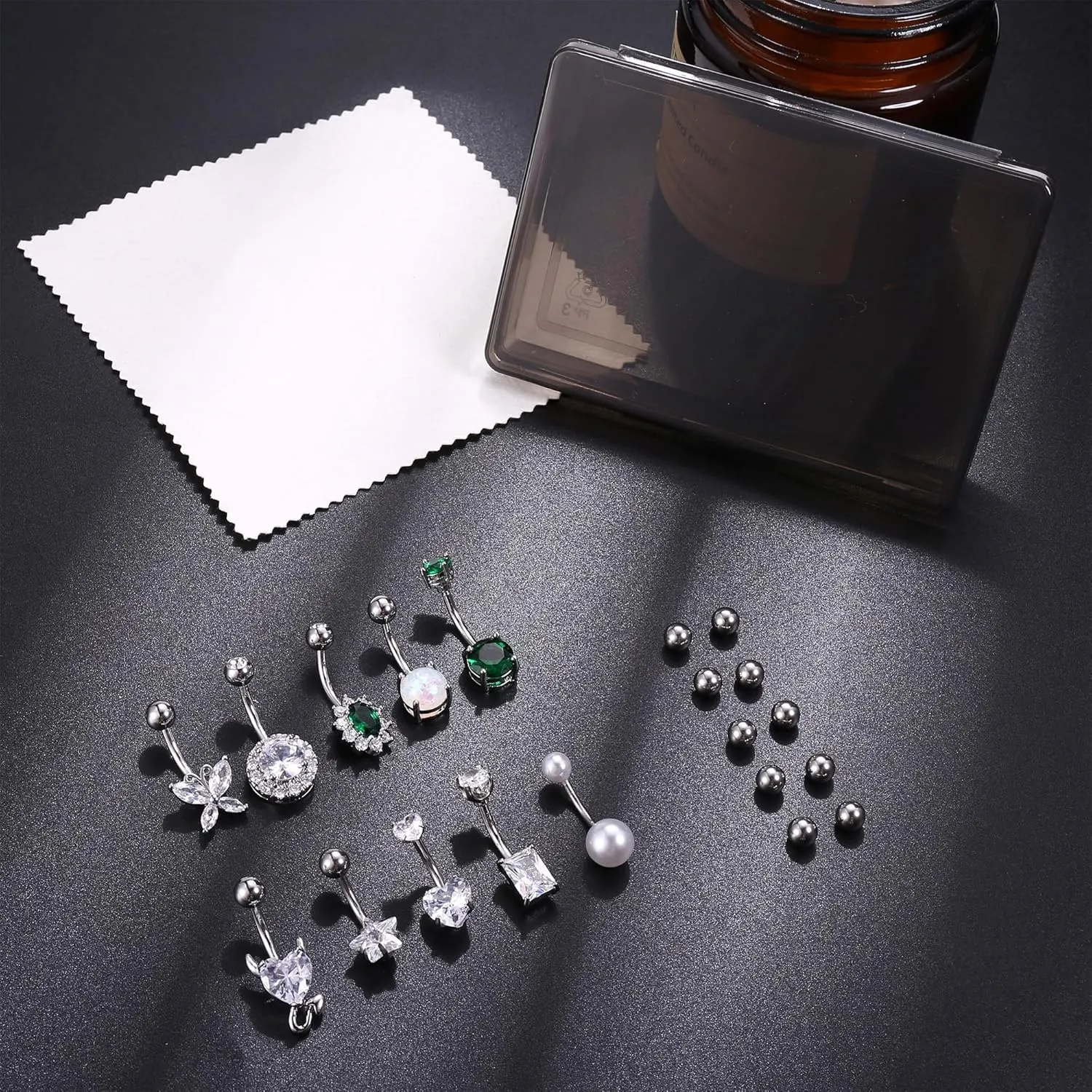 9/10PCS Surgical Stainless Steel Hypoallergenic Belly Button Rings with Extra Replacement Balls, Trendy Dangle Belly Button Piercing Jewelry for Women, 14G - Silver/Gold/Rose Gold