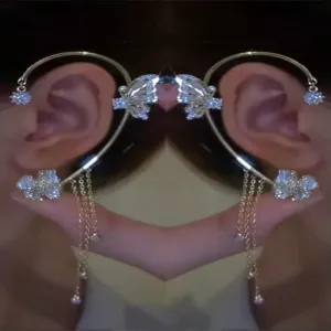 925 Silver Plated Butterfly Flower Zircon Ear Cuff Wrap Non Piercing Earring Hot-1Pair Silver Butterfly Flower