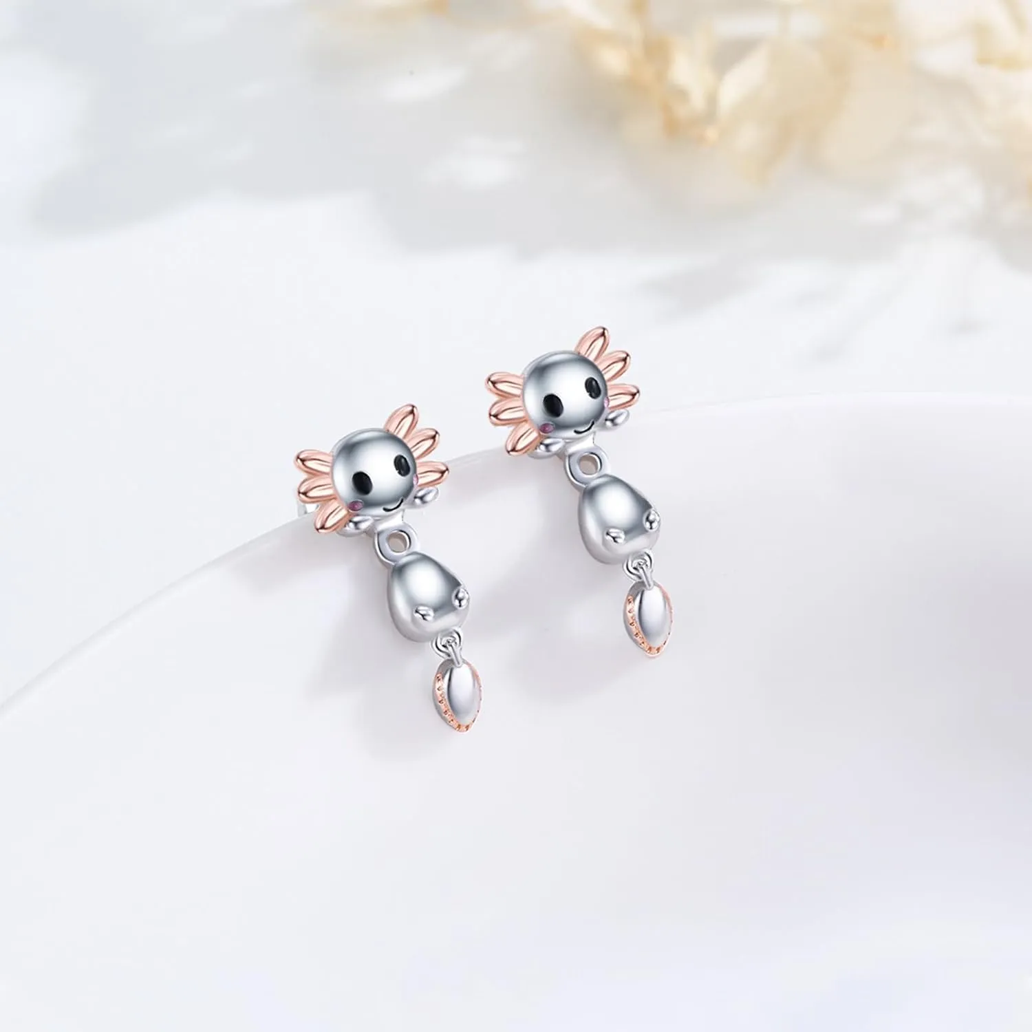 925 Sterling Silve Schnauzer/Axolotl 3D Cute Animal Stud Earrings Hypoallergenic Jewelry Gifts for Women
