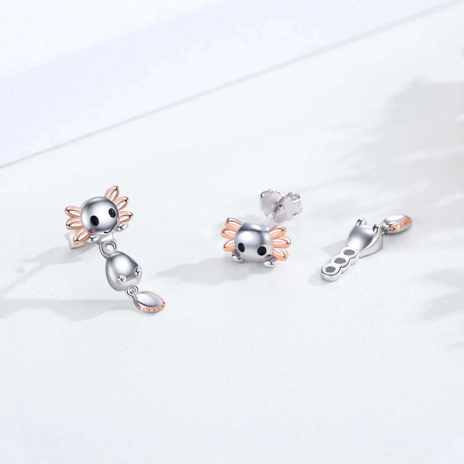 925 Sterling Silve Schnauzer/Axolotl 3D Cute Animal Stud Earrings Hypoallergenic Jewelry Gifts for Women
