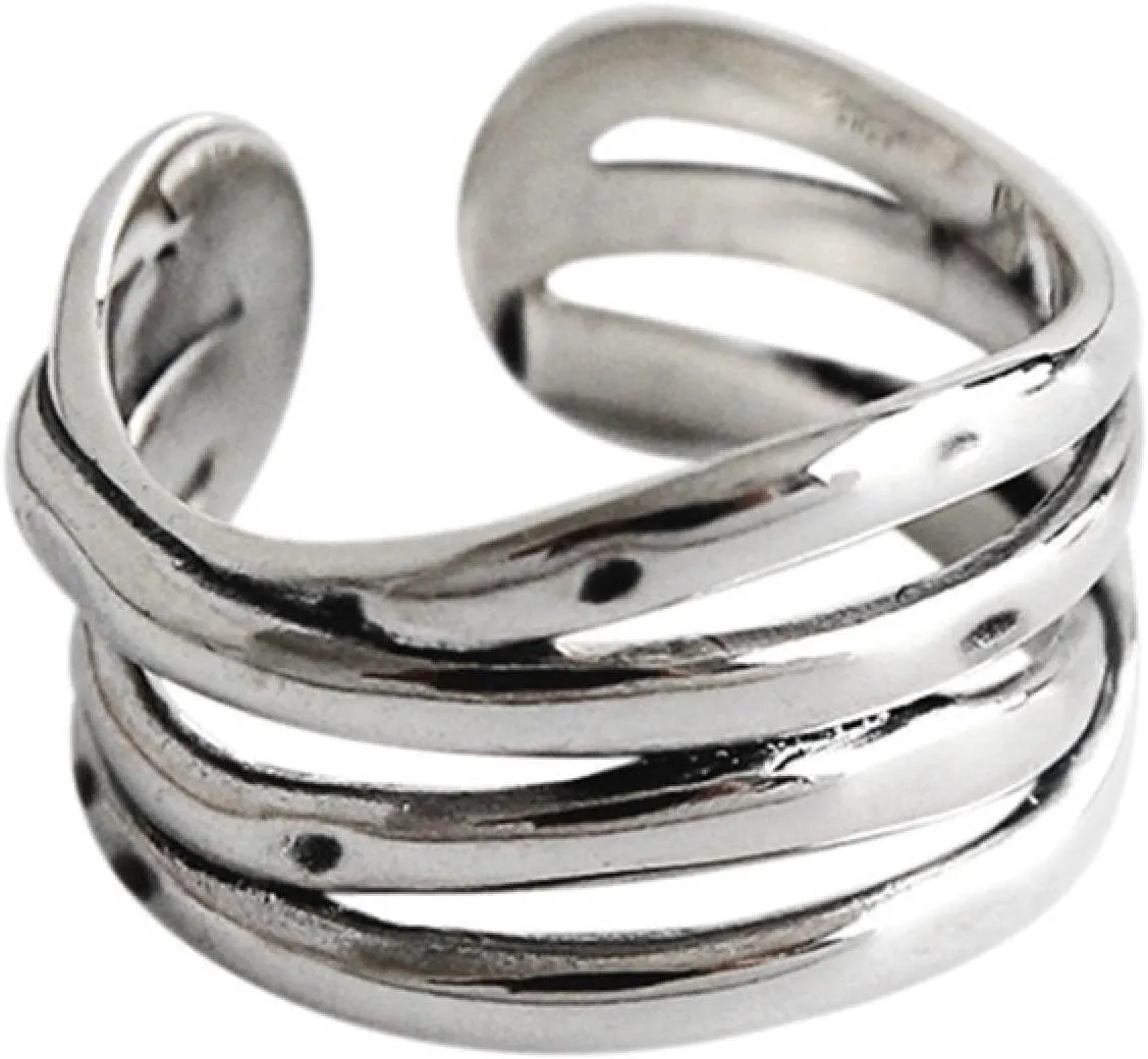 925 Sterling Silver Adjustable Layered Chain Ring, Party Rings For Women