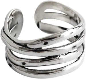 925 Sterling Silver Adjustable Layered Chain Ring, Party Rings For Women