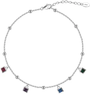 925 Sterling Silver Ankle Bracelet for Women, Summer Dainty Colorful Cubic Zirconia Charm Anklet, 14K Gold/White Gold Plated Silver Minimalist Jewelry Gift