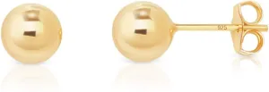 925 Sterling Silver Ball Studs 24K Gold Plated Earrings - Gold Stud Earrings - Round Studs for Women - Ear Piercing - Golden Stud Earring - Diameter: 2 up to 12 mm