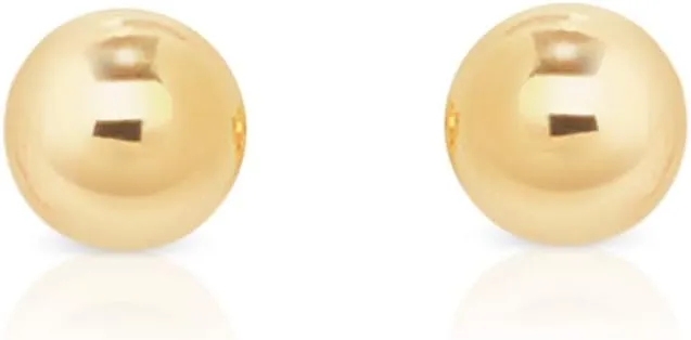 925 Sterling Silver Ball Studs 24K Gold Plated Earrings - Gold Stud Earrings - Round Studs for Women - Ear Piercing - Golden Stud Earring - Diameter: 2 up to 12 mm