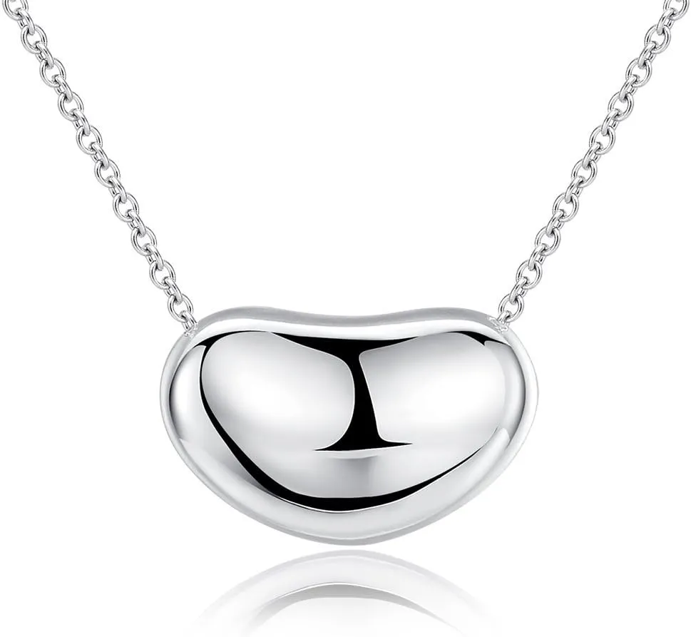 .925 Sterling Silver Bean Charm Necklace Classic Forever