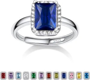 925 Sterling Silver Birthstone Rings for Women Girls with Clear 2ct Heart/Round/Teardrop/Square Crystal, Solitaire Diamond Halo Open Bands Cubic Zirconia Rings Adjustable Size#6-#12