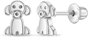925 Sterling Silver Children's Cute Puppy Earrings with Screw Backs for Kids & Young Girls. Fun Earrings for Dog Lover Children