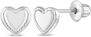 925 Sterling Silver Classic 6mm Lovely Heart Shaped Screw Back Earrings, Loveable Girl's Earrings, Playful and Formal Days - Dainty and Cute for Babies, Toddlers & Young Girls