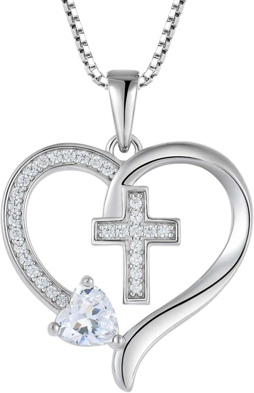 925 Sterling Silver Cross Pendant for Women, Heart Necklace with Birthstone Christian Baptism Jewelry Gifts for Women