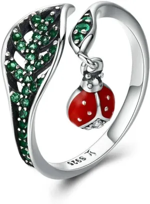 925 Sterling Silver Dangling Ladybug Ring, Women'S Jewelry One Size