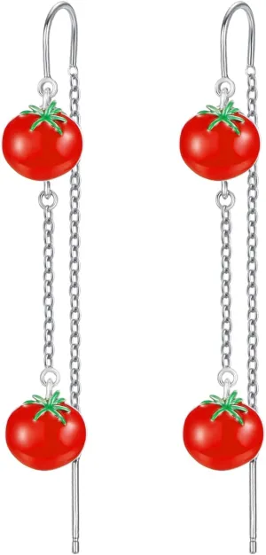 925 Sterling Silver Fruit Earrings Lemon/Apple/Orange/Grape/Pineapple/Strawberry/Cherry Earrings Tropical Earrings Novelty Fun Dangle Earrings Fruit Gifts for Women