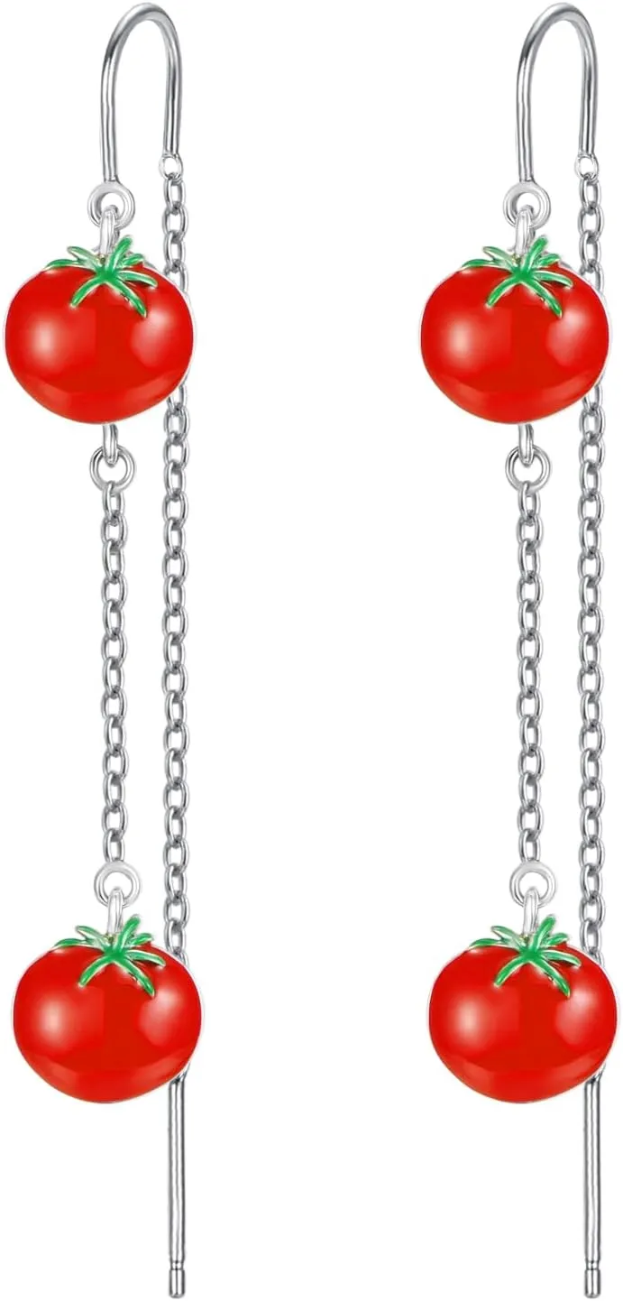 925 Sterling Silver Fruit Earrings Lemon/Apple/Orange/Grape/Pineapple/Strawberry/Cherry Earrings Tropical Earrings Novelty Fun Dangle Earrings Fruit Gifts for Women