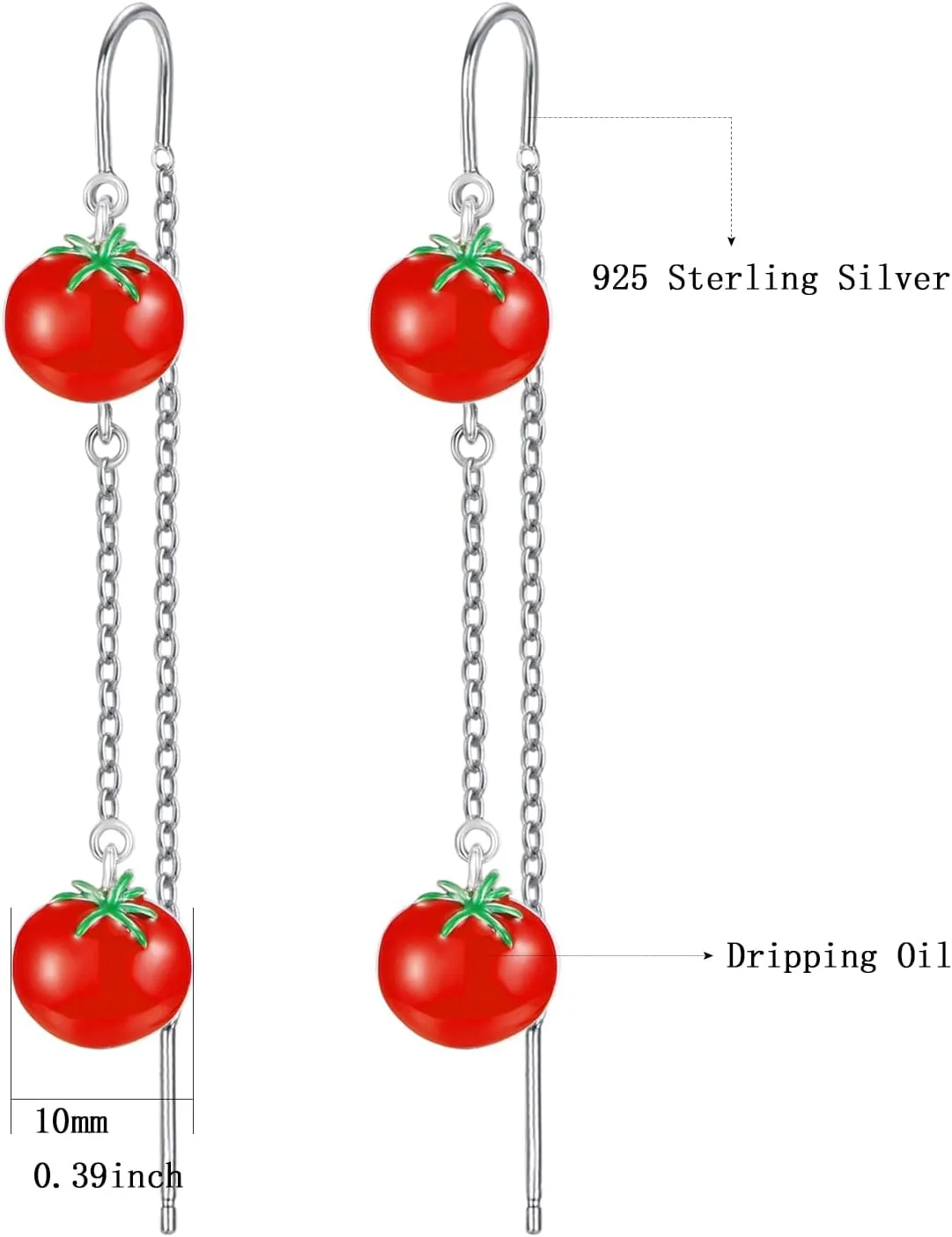 925 Sterling Silver Fruit Earrings Lemon/Apple/Orange/Grape/Pineapple/Strawberry/Cherry Earrings Tropical Earrings Novelty Fun Dangle Earrings Fruit Gifts for Women