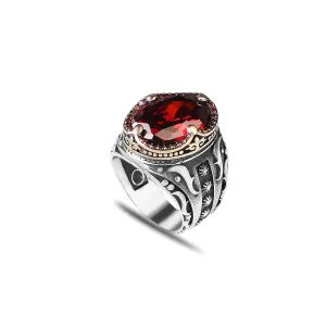 925 Sterling Silver Men's Ring, Garnet GemStone Men Silver Ring, Handmade Garnet Stone Silver Ring for Men Gift for Men