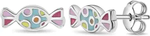 925 Sterling Silver Multicolor Enamel Sweet Candy Earrings for Little Girls and Pre-Teens - Sweet As Can Be Candy Shaped Jewelry For Girls - Fun and Unique Jewelry for Girls Birthday Gifts