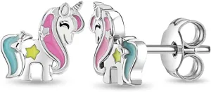 925 Sterling Silver Multicolor Enamel Unicorn Star Earrings for Little Girls and Preteens - Fun Enamel Earrings for Girls Birthday Party - Wonderful Unicorn Jewelry Gift
