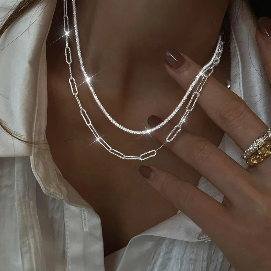 925 Sterling Silver Necklace for Women Dainty Layered Necklaces Silver Tiny Cross Pendant Necklace Jewelry Gifts