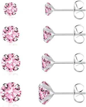 925 Sterling Silver Stud Earrings,Sliver Earrings Set for Women,4 Pairs Stud Earrings Pack for Women/Mothers,Hypoallergenic,Birthday Gifts