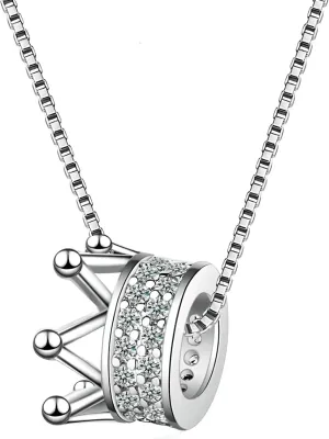 925 Sterling Silver Zircon Crown Necklace - 14K Yellow Gold Royal Charm Crown Necklace with Chain - Zircon Crown Pendant Necklace for Women - Crown Necklace for Women