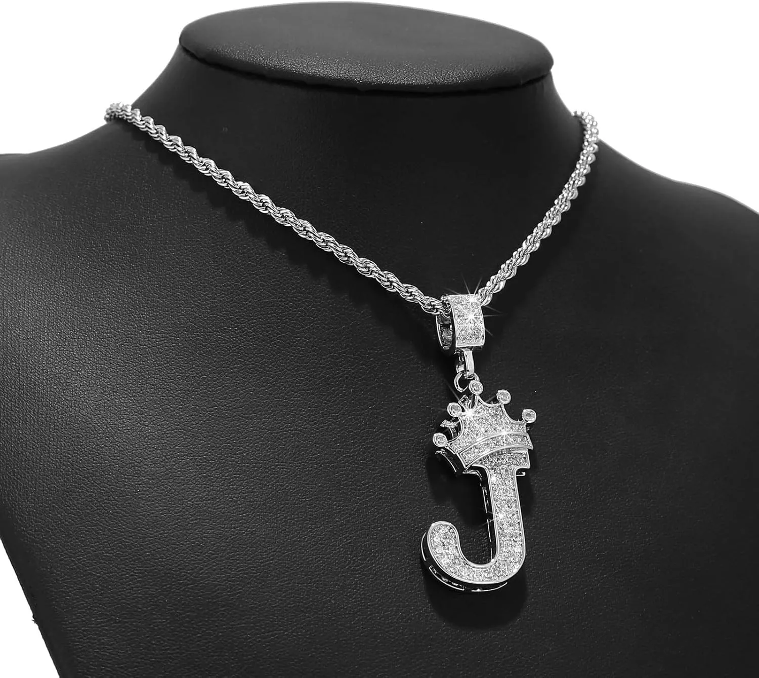 A-Z Letters Necklace Crown Necklace for Men Women 18K Gold Plated Letters Pendants with 23'' Chain Hip Hop Alphabet Name Jewelry Mom Gifts