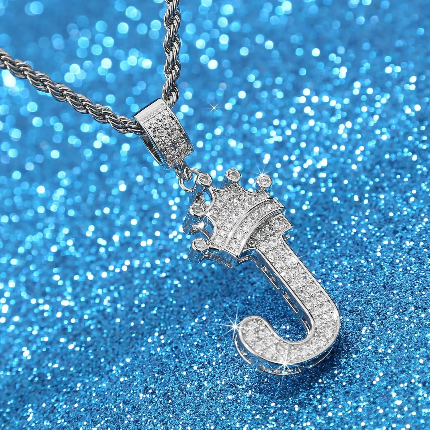 A-Z Letters Necklace Crown Necklace for Men Women 18K Gold Plated Letters Pendants with 23'' Chain Hip Hop Alphabet Name Jewelry Mom Gifts