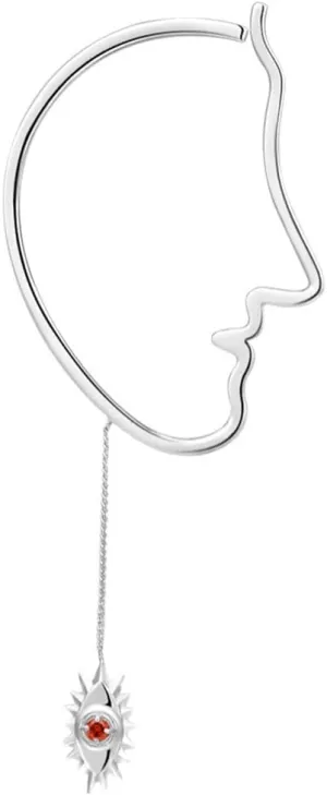 Abstract Art Face Earrings For Men Red Evil Eye Dangling One Piece Silver Engraved Abstract Human Face Ear Cuffs For Women Non Piercing Wrap Around Cartilage Jewelry