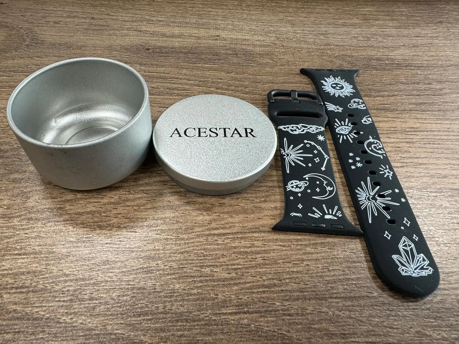 ACESTAR Double Sided Band Compatible with Apple Watch Smartwatch Bands 38mm 40mm 41mm/42mm(Series 10), Cute Soft Silicone Replacement for iWatch Series 10 9 8 7 6 5 4 3 2 1 SE, Black Vintage Sun Moon