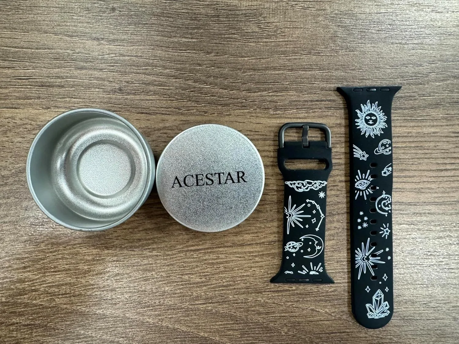 ACESTAR Double Sided Band Compatible with Apple Watch Smartwatch Bands 38mm 40mm 41mm/42mm(Series 10), Cute Soft Silicone Replacement for iWatch Series 10 9 8 7 6 5 4 3 2 1 SE, Black Vintage Sun Moon