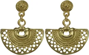 Across The Puddle, 24k Gold Plated Boho Statement Dangle Earrings - Museum Quality Goldwork Reproductions from Pre-Columbian Cultures - Historical