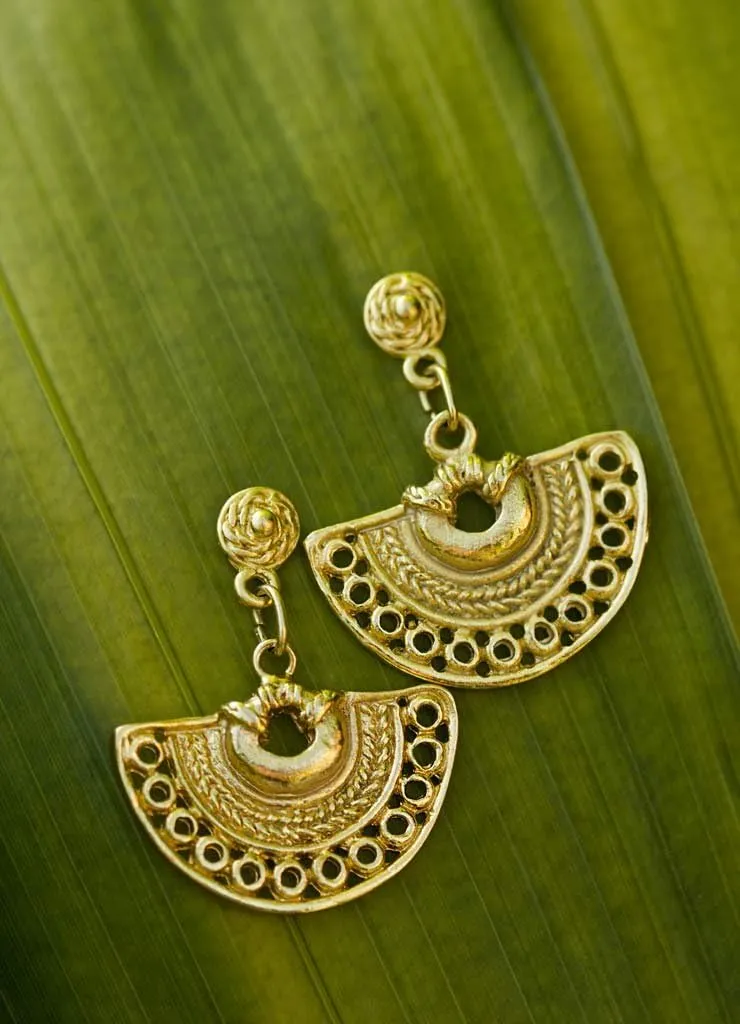 Across The Puddle, 24k Gold Plated Boho Statement Dangle Earrings - Museum Quality Goldwork Reproductions from Pre-Columbian Cultures - Historical