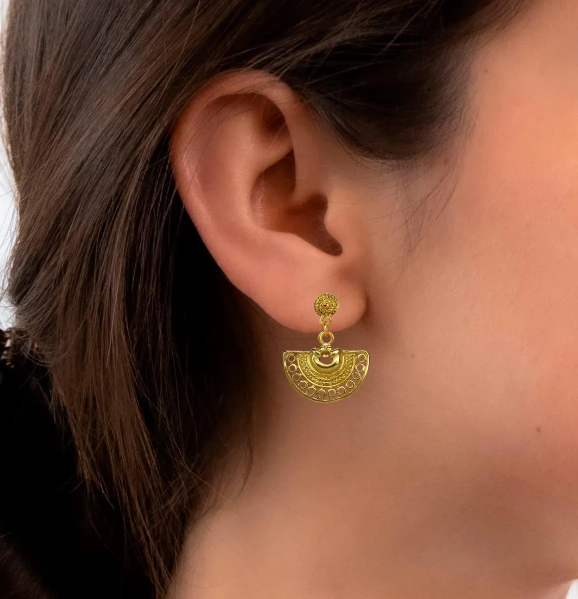 Across The Puddle, 24k Gold Plated Boho Statement Dangle Earrings - Museum Quality Goldwork Reproductions from Pre-Columbian Cultures - Historical