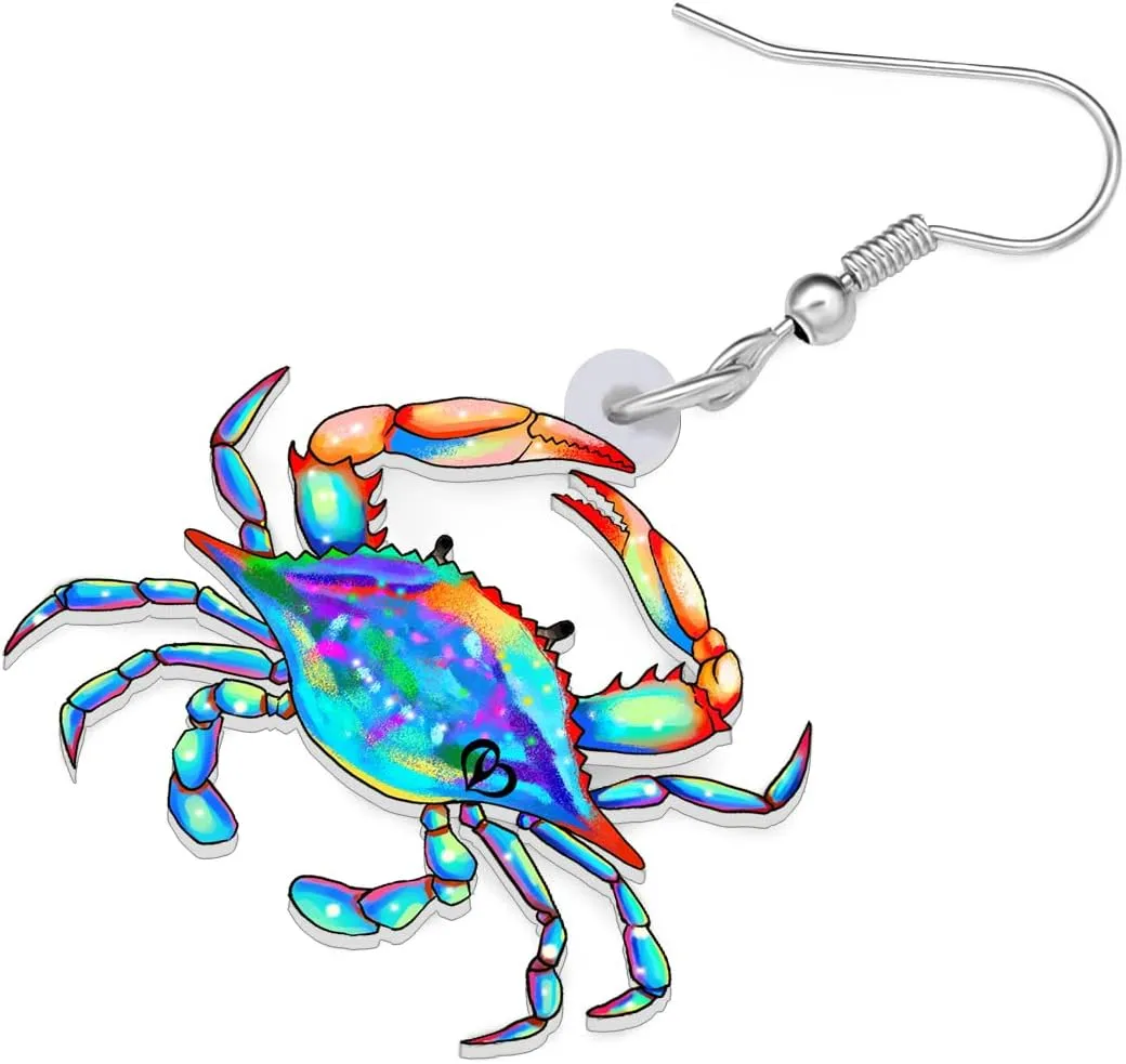 Acrylic Cute Crab Earrings Fun Ocean Animals Themed Dangle Jewelry For Women Sea Lovers Charm Beach Party Summer Holiday Cartoon Marine Decoration Gifts