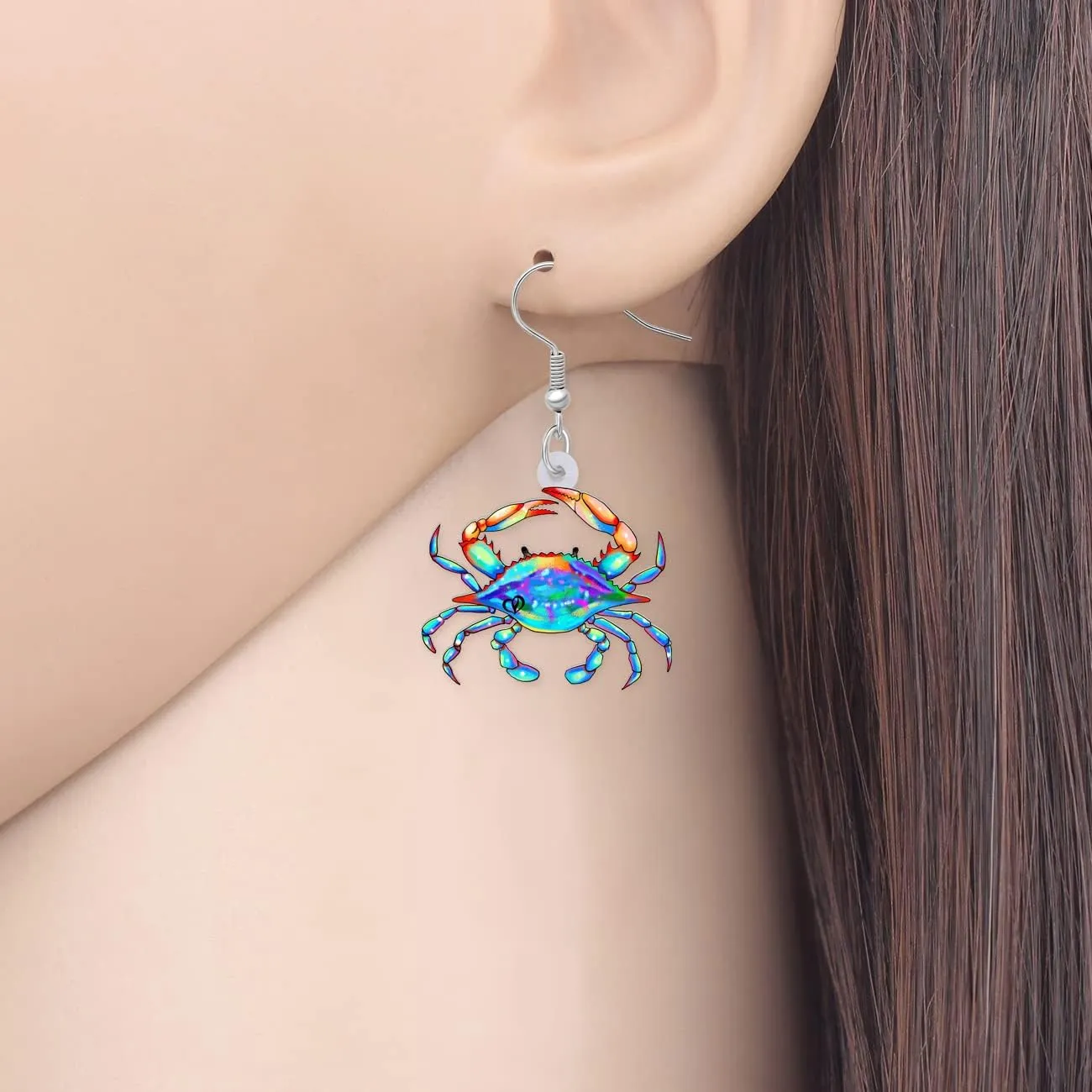 Acrylic Cute Crab Earrings Fun Ocean Animals Themed Dangle Jewelry For Women Sea Lovers Charm Beach Party Summer Holiday Cartoon Marine Decoration Gifts