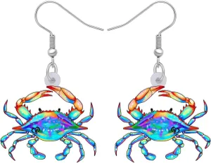 Acrylic Cute Crab Earrings Fun Ocean Animals Themed Dangle Jewelry For Women Sea Lovers Charm Beach Party Summer Holiday Cartoon Marine Decoration Gifts