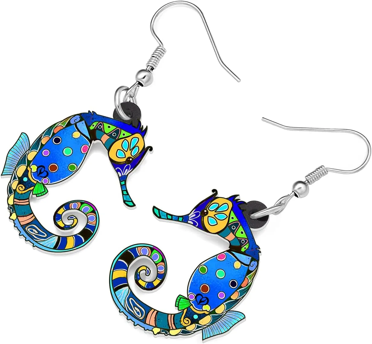 Acrylic Fun Hippocampus Seahorse Earrings Dangle Ocean Animal Summer Jewelry for Women