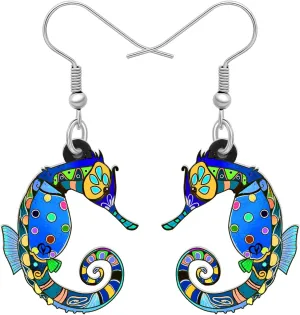 Acrylic Fun Hippocampus Seahorse Earrings Dangle Ocean Animal Summer Jewelry for Women