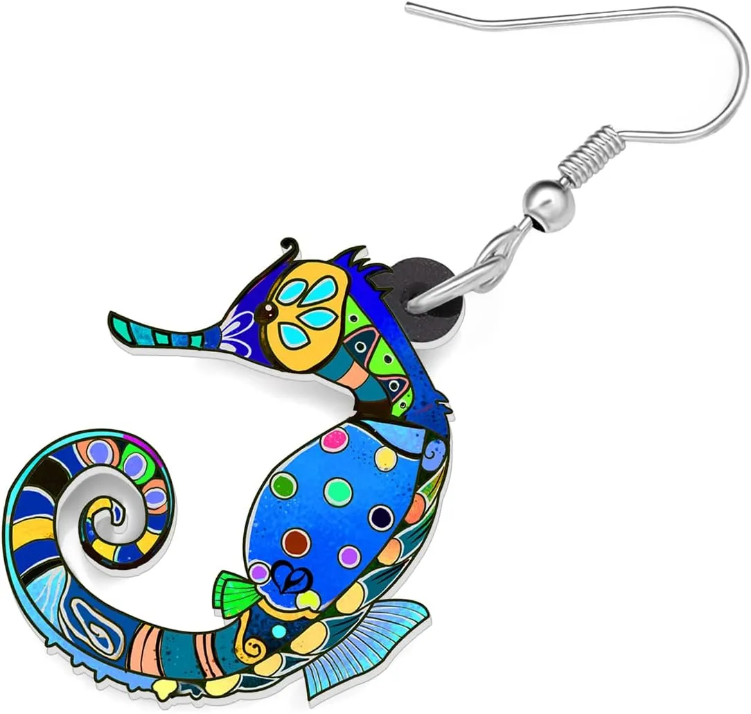Acrylic Fun Hippocampus Seahorse Earrings Dangle Ocean Animal Summer Jewelry for Women